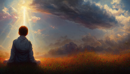 Obraz premium Under a sunset sky generated by AI