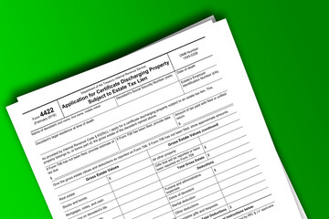 Form 4422 documentation published IRS USA 02.23.2018. American tax document on colored