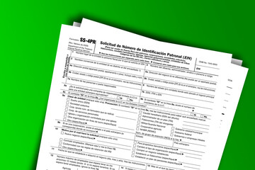 Obraz premium Form SS-4 (PR) documentation published IRS USA 43953. American tax document on colored
