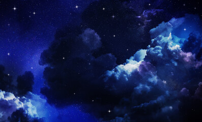 Naklejka na ściany i meble Beautiful view of night sky with clouds and stars