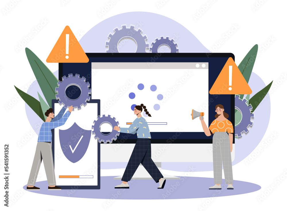 Poster program update concept. modern technologies and digital world. programmers and it specialists downlo
