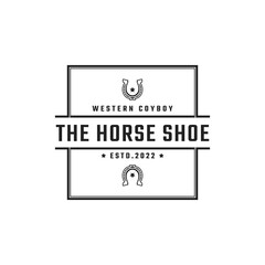 Vintage Retro Badge Emblem Shoe Horse for Country, Western ,Cowboy Ranch Logo Design Linear Style