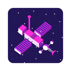 Flat illustration space, moon, astronaut, purple glitter
