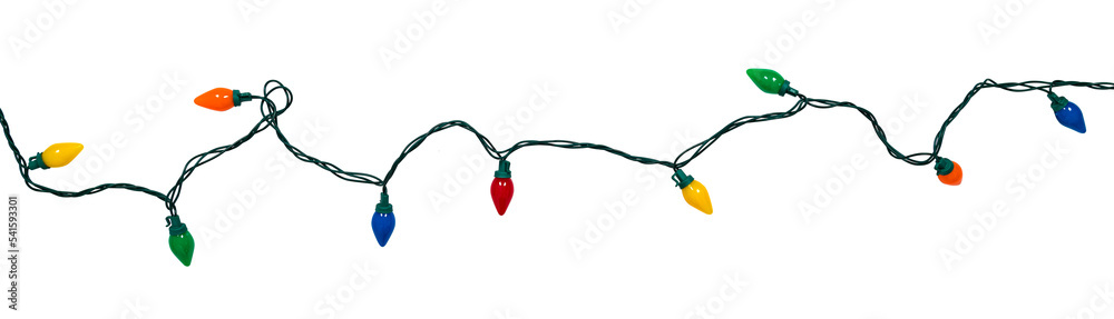 Wall mural isolated border of festive colorful holiday light string