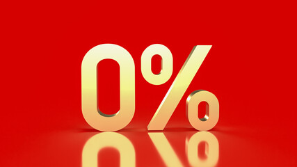 The gold zero percent on red background  for promotion concept 3d rendering