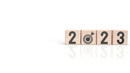 The 2023 number on wood cube for new year or business concept 3d rendering