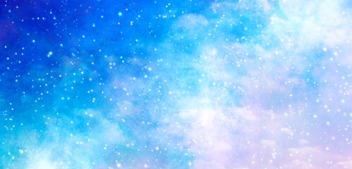 Obraz premium 色鮮やかな空 星空と雲 キラキラ イラスト 背景 宇宙