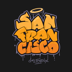 San Francisco California graffiti style hand drawn lettering. Decorative vector text .