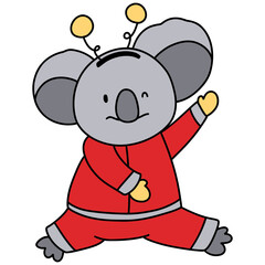 Cute Koala in Santa costume, Christmas season illustration, Christmas animal illustration