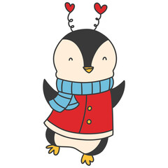 Cute Penguin in Santa costume, Christmas season illustration, Christmas animal illustration