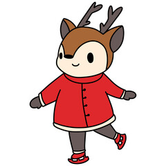 Cute Deer in Santa costume, Christmas season illustration, Christmas animal illustration