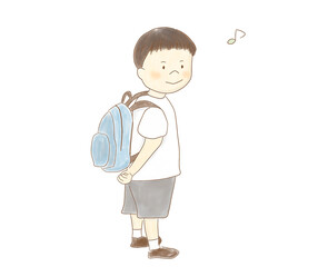 リュックを背負って喜ぶ男の子