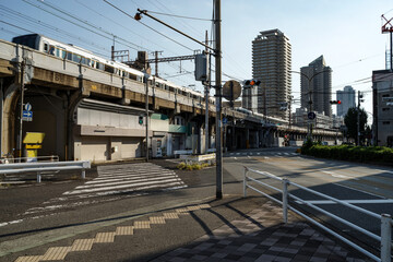 日本の兵庫県神戸市兵庫区・夕暮れの街並み