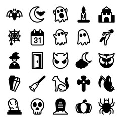 Fototapeta premium halloween black and white editable vector icons with simple and modern style