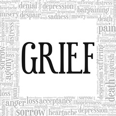 Grief word cloud conceptual design isolated on white background.