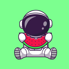 Astronaut Eating Watermelon Fruit Cartoon Vector Icon 
Illustration. Science Food Icon Concept Isolated Premium 
Vector. Flat Cartoon Style