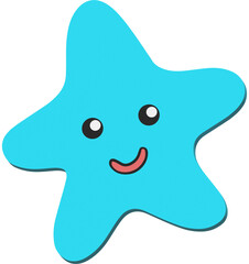 3D illustration render blue symbol emoji stars with emotions on transparent background