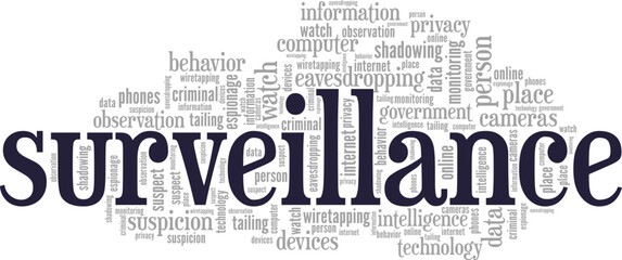 Fototapeta premium Surveillance word cloud conceptual design isolated on white background.
