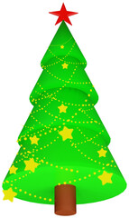 3D illustration of a Christmas green tree and for the New Year with colourful decorations and toys on a transparent background