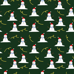 happy snowman pattern on green background