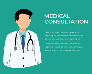 doctor wearing uniform and stethoscope and blank space for healthcare information. flat vector illustration for healthcare and medical services