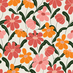 style retro daisy flowers seamless pattern