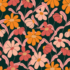 style retro daisy flowers seamless pattern