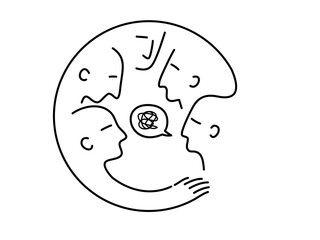 Outline of people in group therapy session, talk therapy and group therapy concept. outline vector illustration.