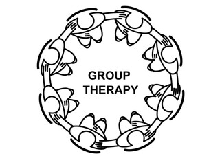 Outline of people in group therapy session, talk therapy and group therapy concept. outline vector illustration.