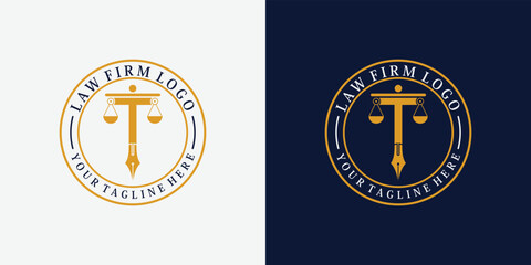 lawyer logo design with pen emblem creative concept premium vector