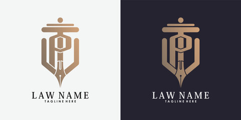 lawyer logo design with letter p creative concept premium vector