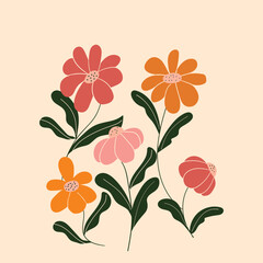  isolated style retro daisy flowers Vector illustration