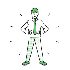 腰に手を当てて堂々として自信に溢れる男性のビジネスパーソンのイラスト素材
