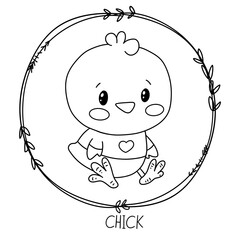 Coloring Page Outline of cartoon little chick. Coloring book for kids.