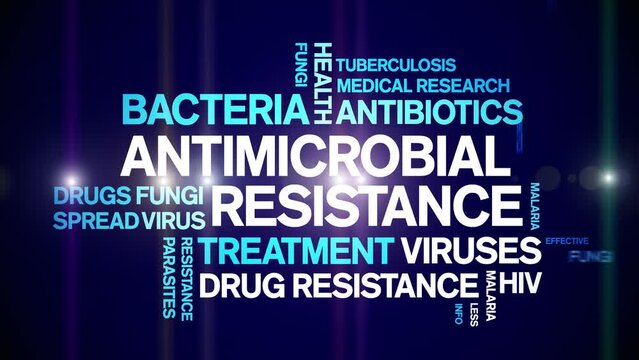 Antimicrobial Resistance animated tag word cloud;text design animation kinetic typography seamless loop.