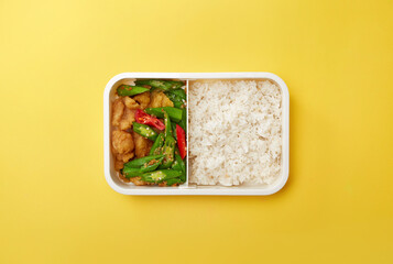 Top view of lunch boxes with food ready to go for work or school