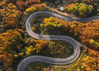 Autumn Season in the İnegol-Domanic Winding Road Drone Photo, İnegol Bursa, Turkey
