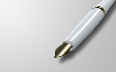 Fountain pen with white paper on woodden table, 3D rendering image