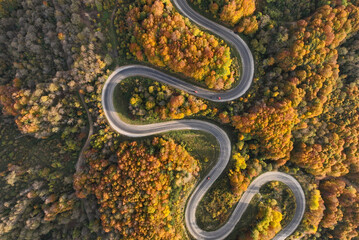 Autumn Season in the İnegol-Domanic Winding Road Drone Photo, İnegol Bursa, Turkey