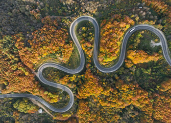 Autumn Season in the İnegol-Domanic Winding Road Drone Photo, İnegol Bursa, Turkey