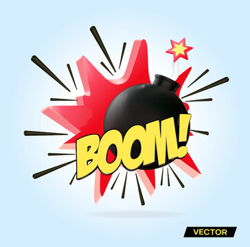 Bomb price. Comic book for promotions and sales. Black bomb, 3D comic design. Vector illustration in high resolution
