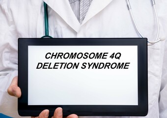 Chromosome 4q Deletion Syndrome.  Doctor with rare or orphan disease text on tablet screen...