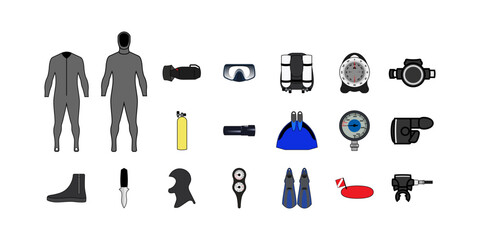 Diving set pictograms vector illustration.