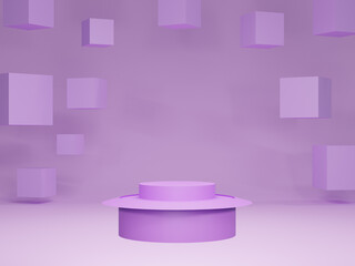 Fototapeta na wymiar 3D purple product podium on background. Abstract minimal geometry pedestal violet concept. Studio stand platform. Podium purple and marketing present stage. 3D podium