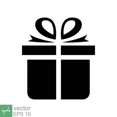 Gift box icon. Simple solid style. Present box with ribbon, party, birthday celebration concept. Glyph vector illustration isolated on white background. EPS 10.