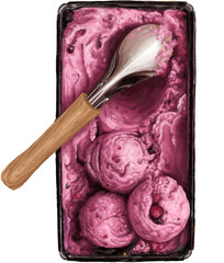 Strawberry sherbet gelato ice cream illustration