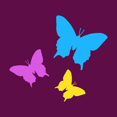 Obraz na płótnie Canvas simple flat art minimalistic colors sign of three colorful butterflies