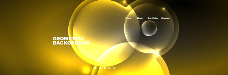 Shiny neon circles and bubbles, dark abstract background with blurred magic neon light, wallpaper design