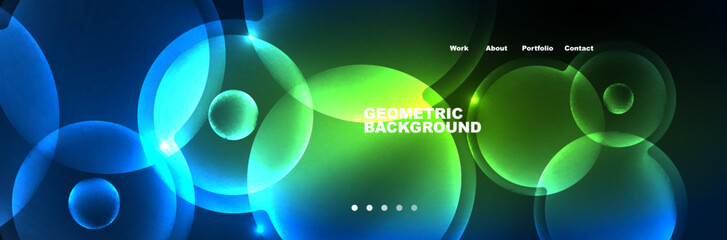 Shiny neon circles and bubbles, dark abstract background with blurred magic neon light, wallpaper design