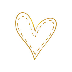Simple golden doodle hand drawn heart. Isolated design element for valentine's day, wedding, romance